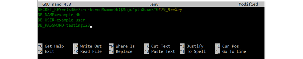 Nano editor for .env file